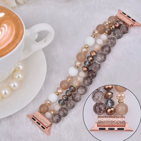 Coffee Pearl Beaded Apple Watch Bracelet - Picture 2 of 5